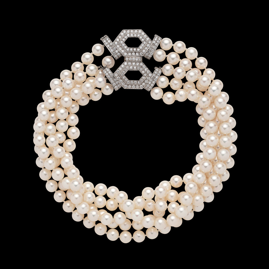 Cultured Pearl, Diamond and 18k White Gold Necklace by Trio