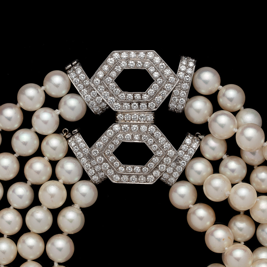 Cultured Pearl, Diamond and 18k White Gold Necklace by Trio
