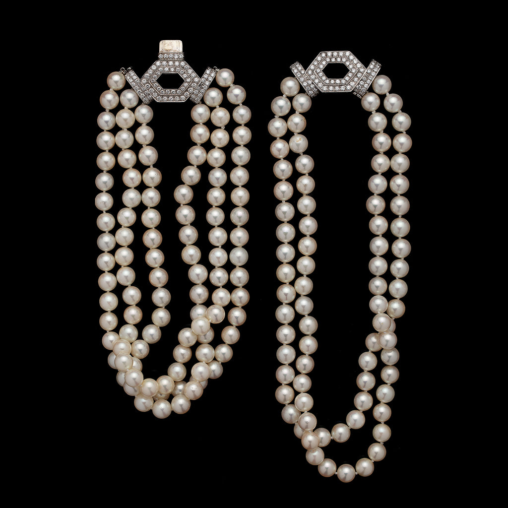 Cultured Pearl, Diamond and 18k White Gold Necklace by Trio