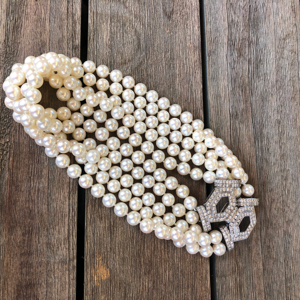 Cultured Pearl, Diamond and 18k White Gold Necklace by Trio