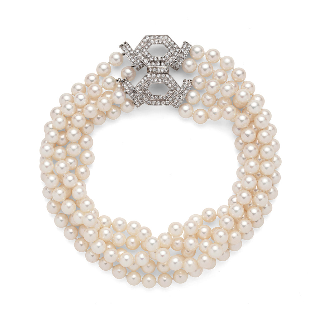 Cultured Pearl, Diamond and 18k White Gold Necklace by Trio