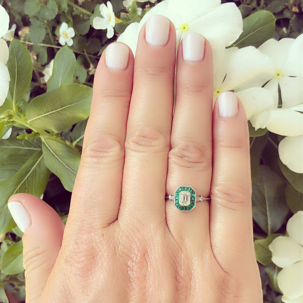 Diamond and Emerald Deco Style Ring