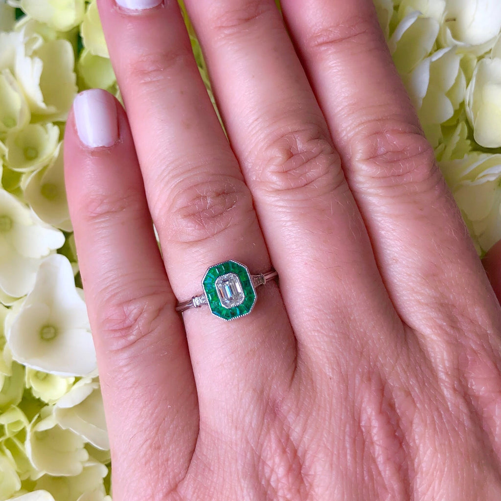 Diamond and Emerald Deco Style Ring