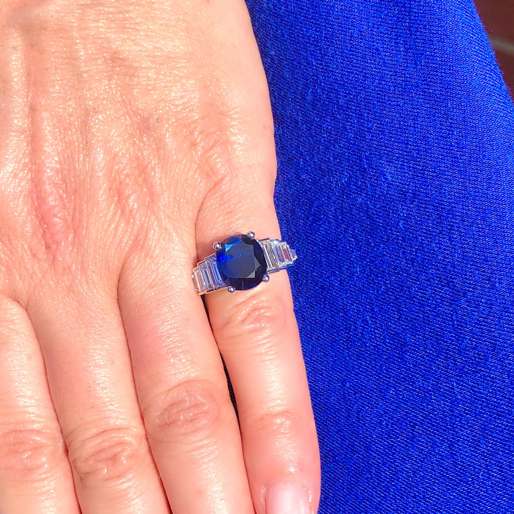 Elegant 4.21-ct. Unheated Sapphire & Diamond Platinum Ring