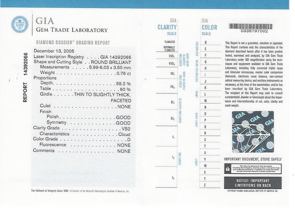 GIA 0.76ct. D/VS2 Diamond Engagement Ring