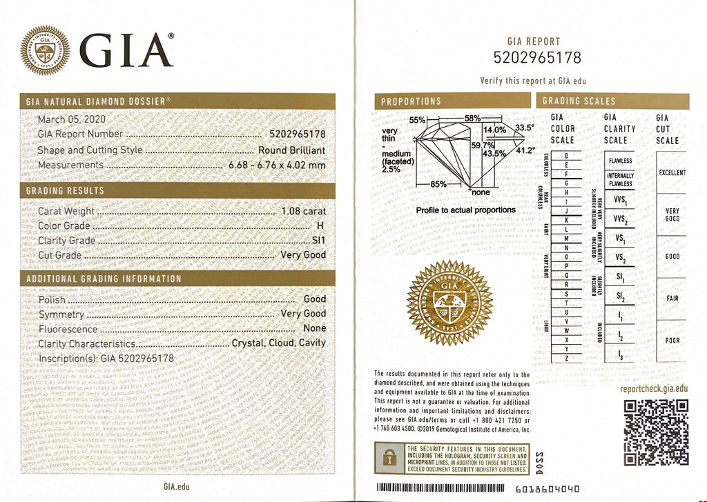 GIA 1.08-ct. H/SI1 Diamond Engagement Ring