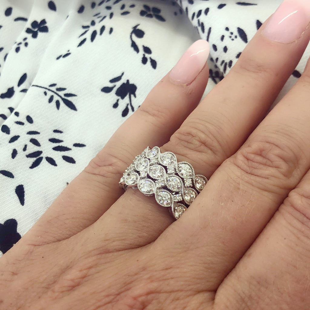 Fashionable Diamond & Gold "Stacked" Ring