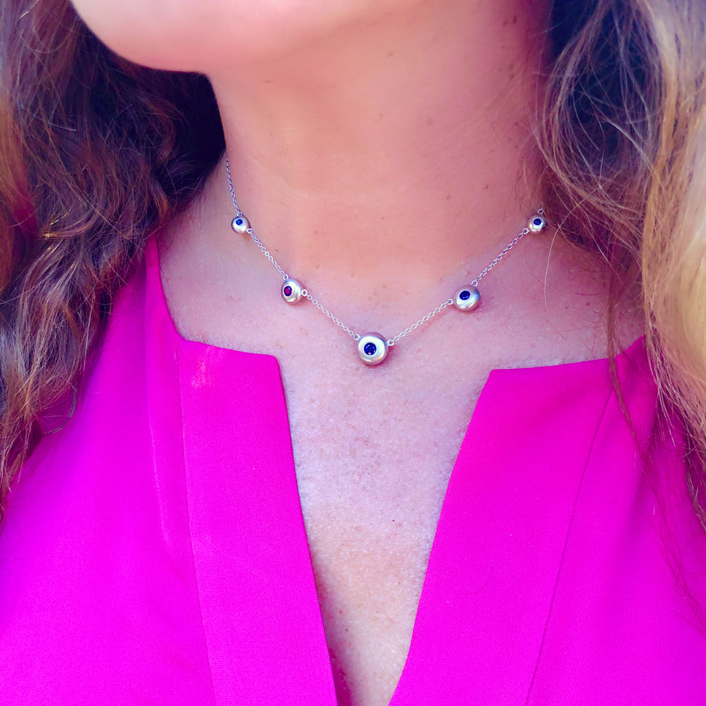 Diamond & Sapphire Reversible White Gold Necklace