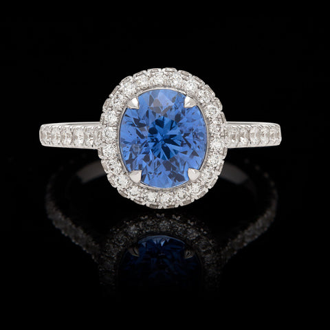 Unheated Violet Blue Sapphire & Diamond Ring