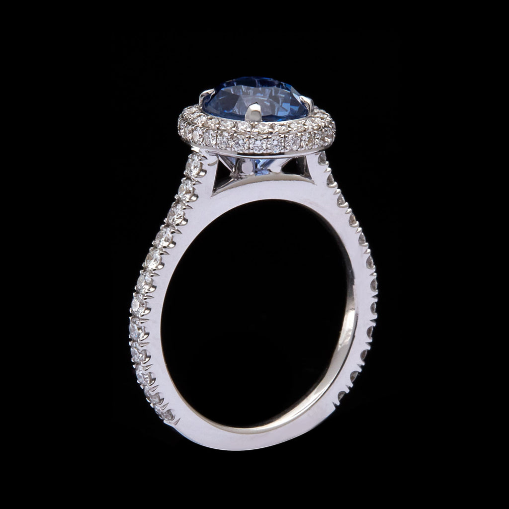 Unheated Violet Blue Sapphire & Diamond Ring