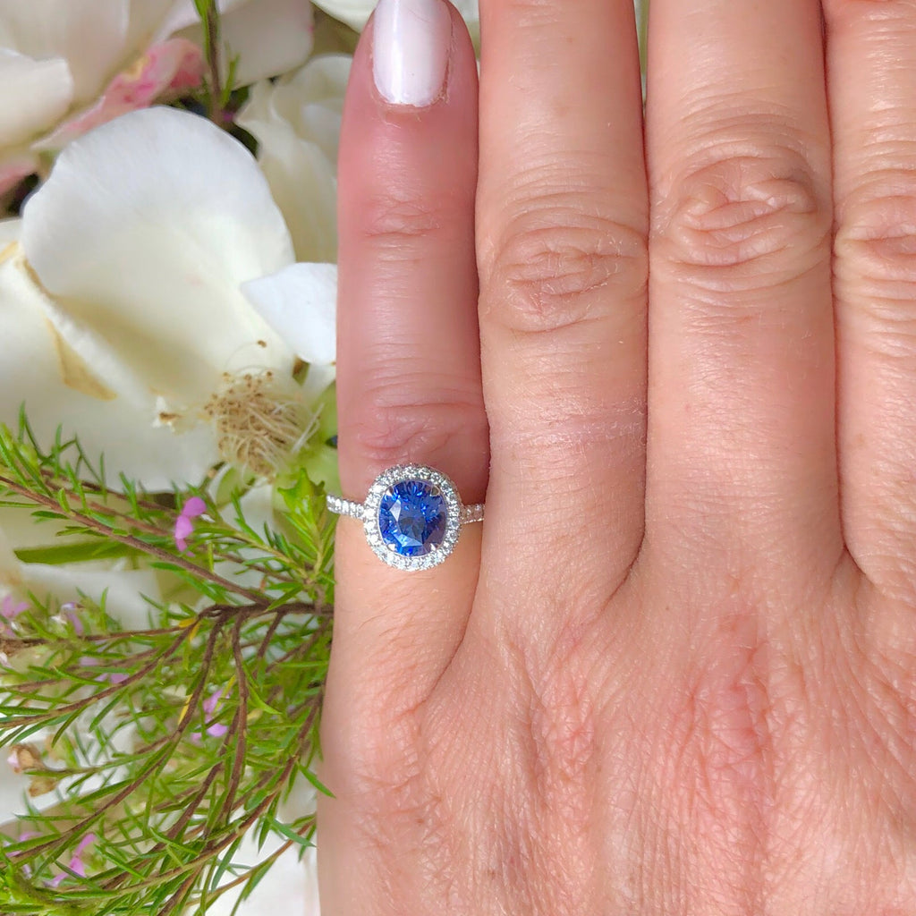 Unheated Violet Blue Sapphire & Diamond Ring