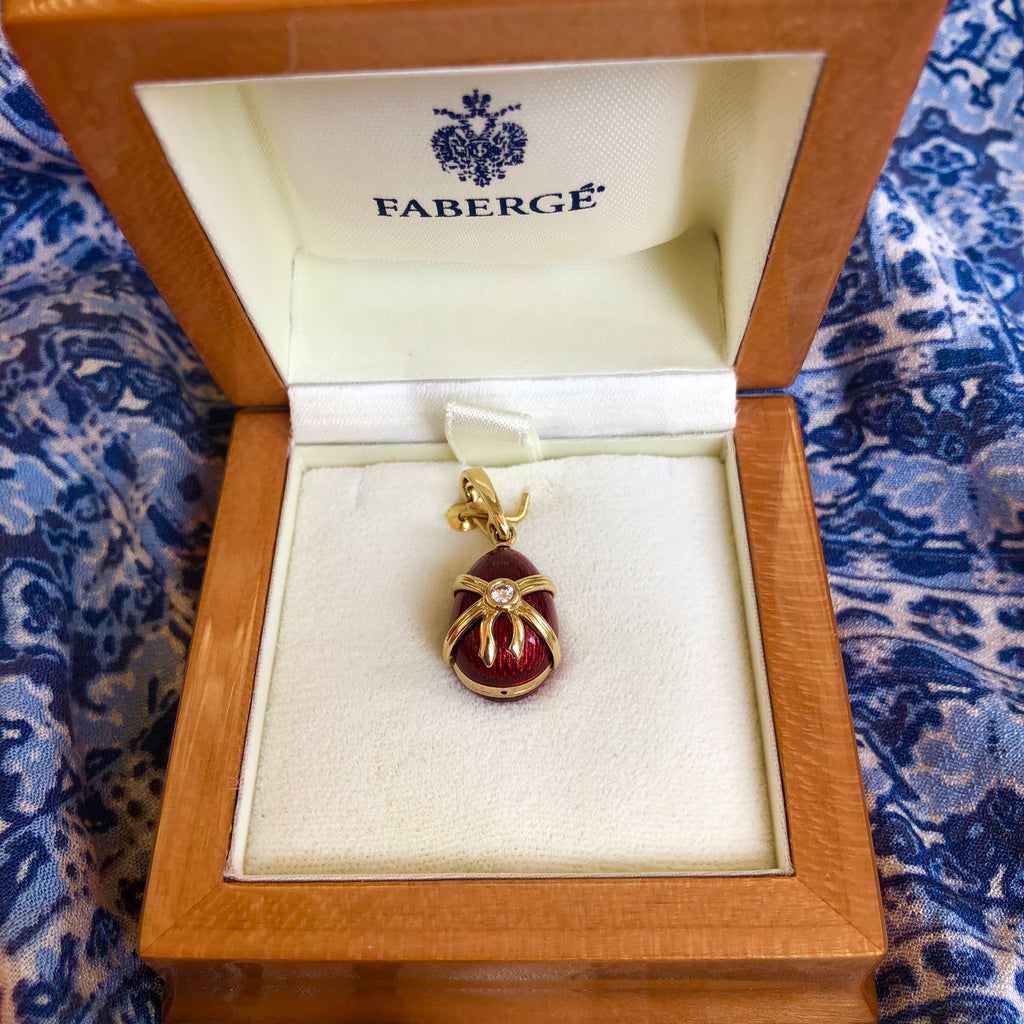 Modern Faberge Enamel & Diamond Egg Pendant