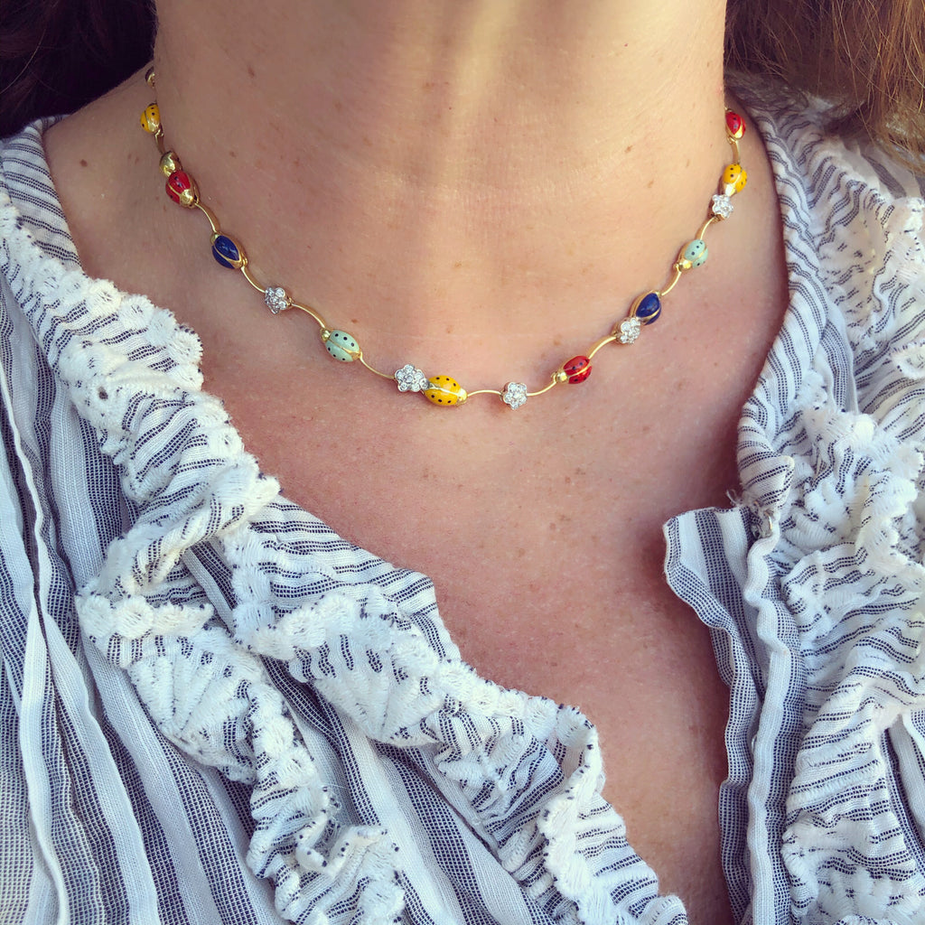 18kt Enamel and Diamond Ladybug Necklace by Aaron Basha