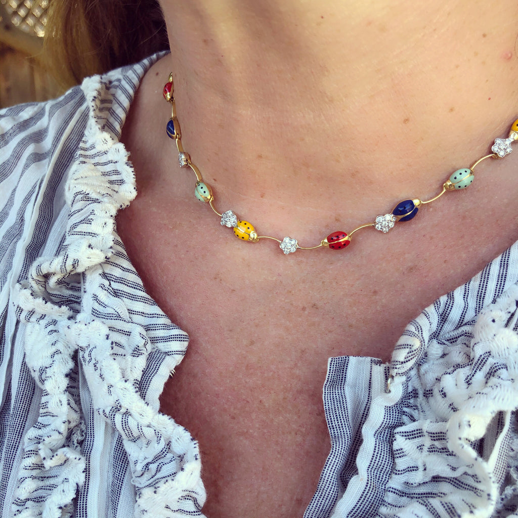 18kt Enamel and Diamond Ladybug Necklace by Aaron Basha