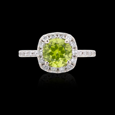 Peridot & Diamond White Gold Ring