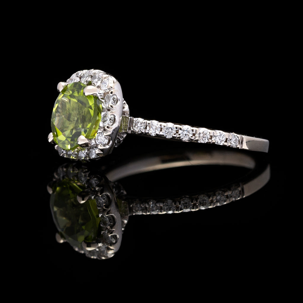 Peridot & Diamond White Gold Ring