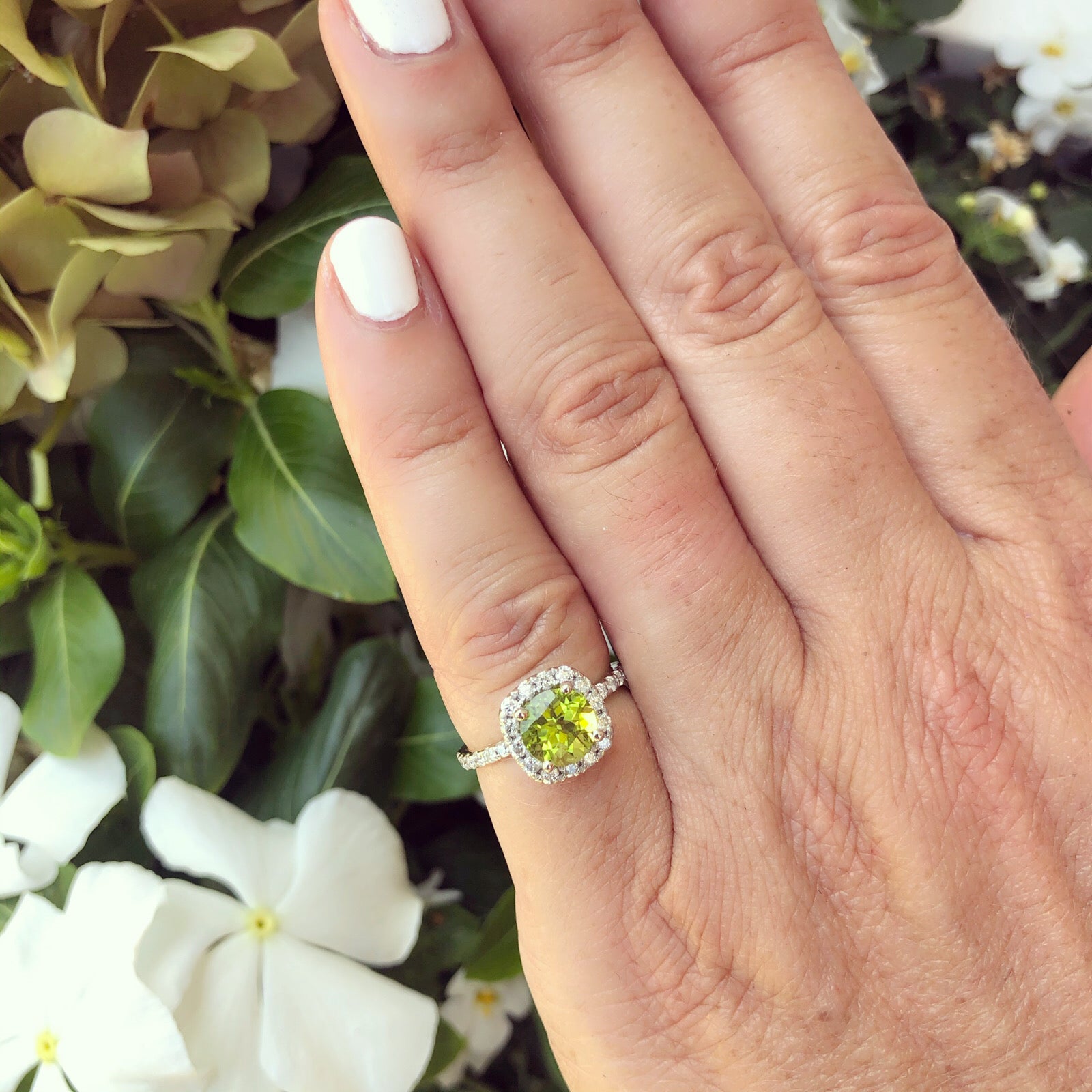 White gold cheap peridot ring