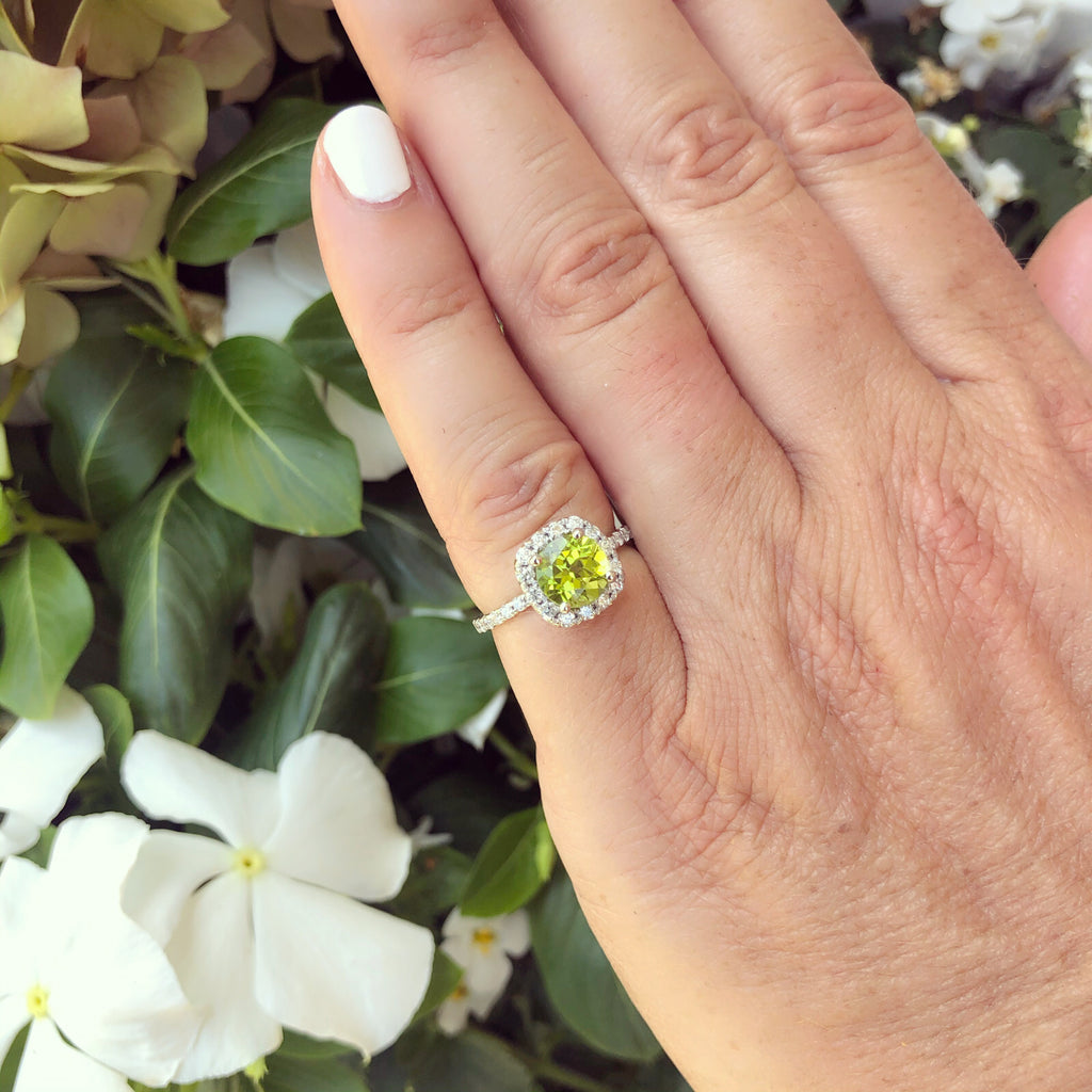 Peridot & Diamond White Gold Ring