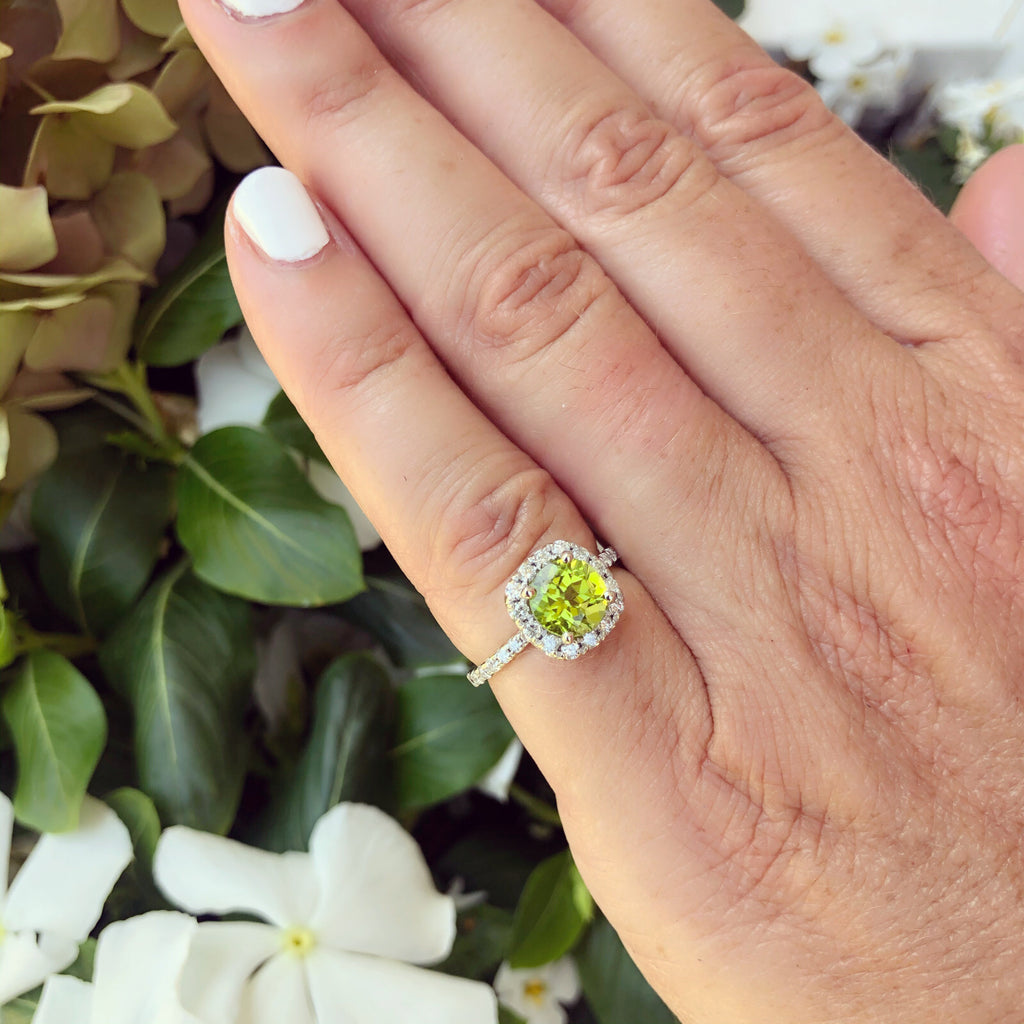 Peridot & Diamond White Gold Ring