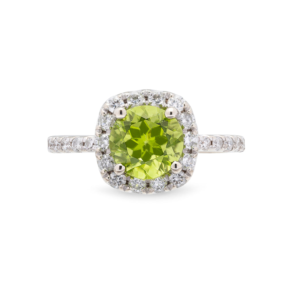 Peridot & Diamond White Gold Ring