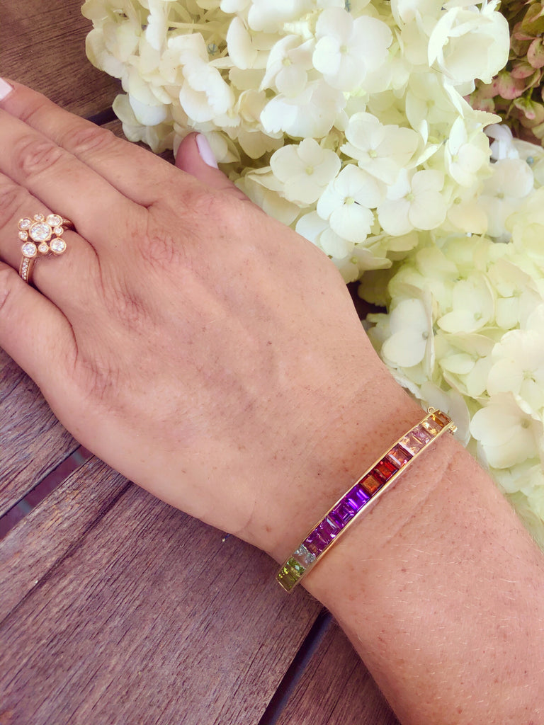 Multi Gem Set & Yellow Gold Rainbow Bracelet