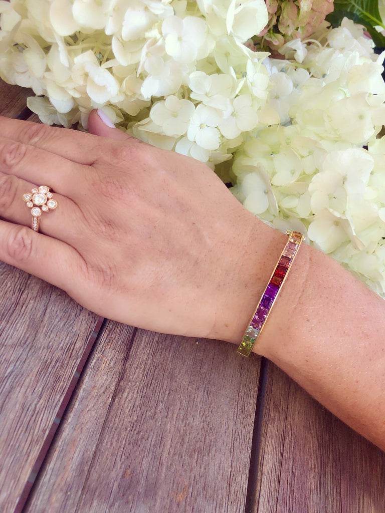 Multi Gem Set & Yellow Gold Rainbow Bracelet