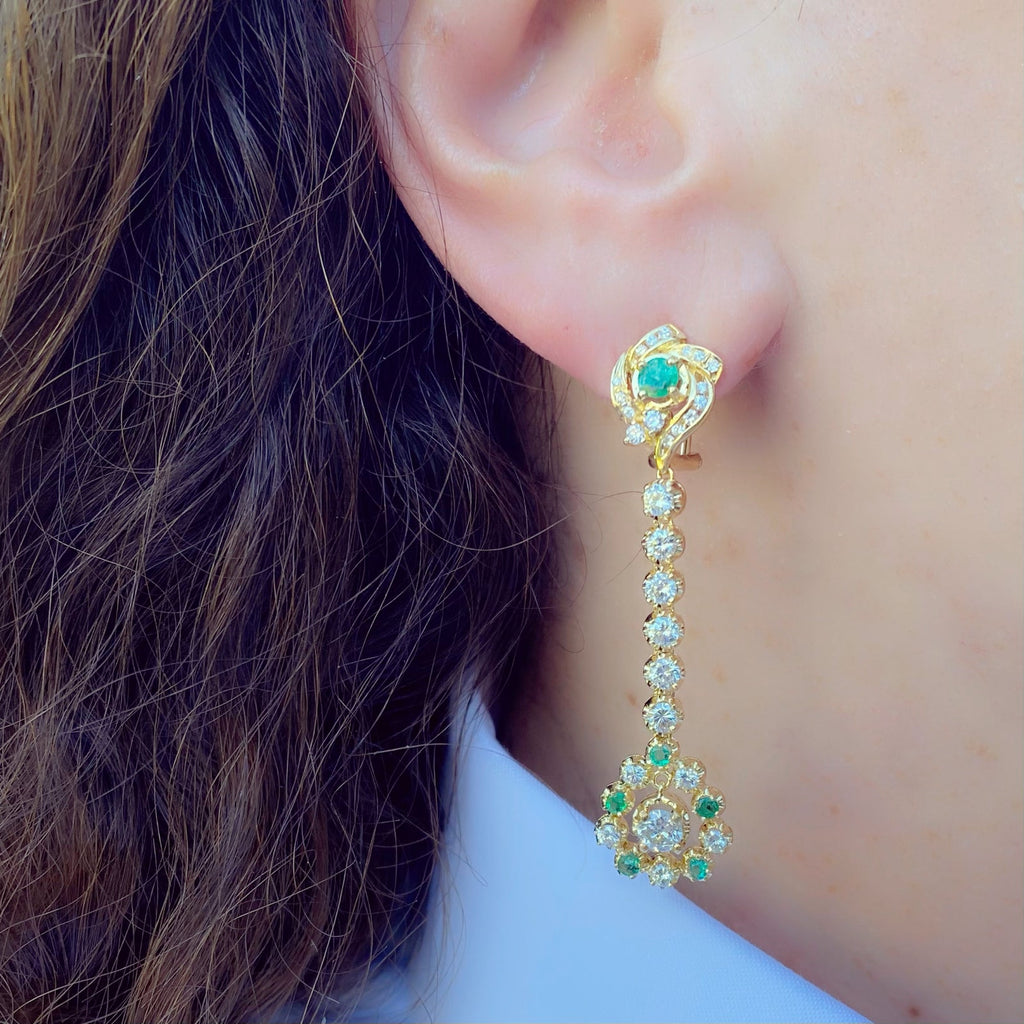 Diamond & Emerald Pendant Earrings