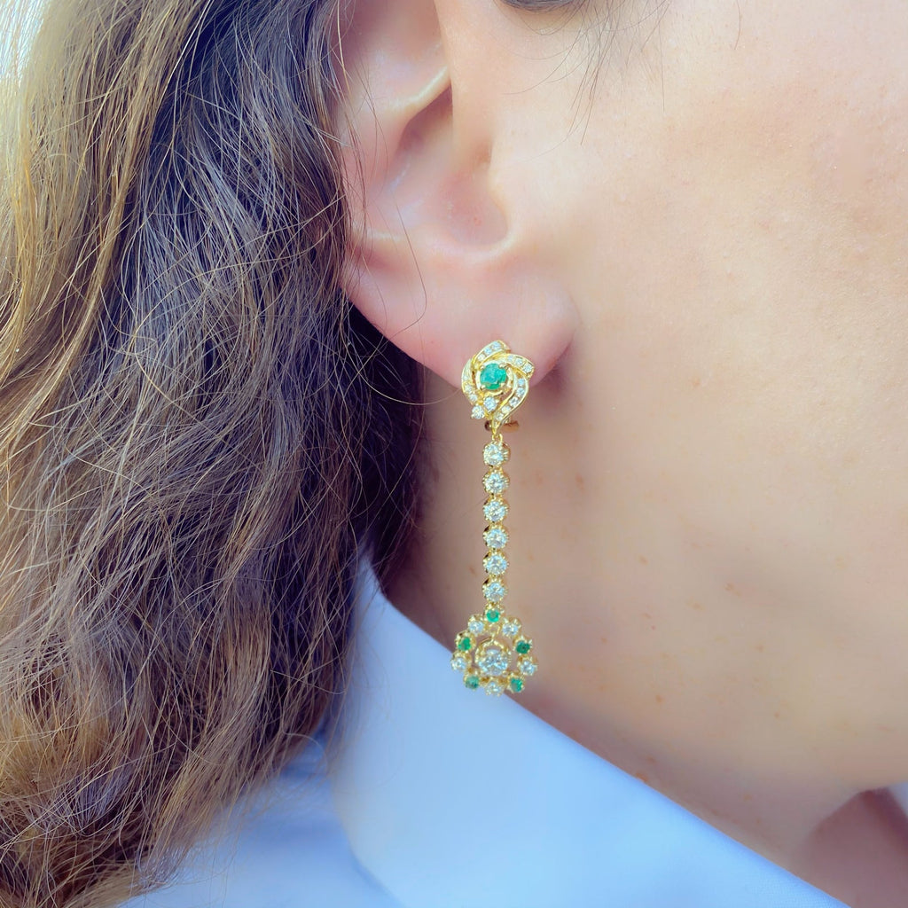 Diamond & Emerald Pendant Earrings