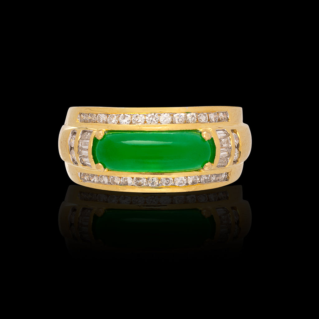 Jade, Diamond & 18k Gold Ring