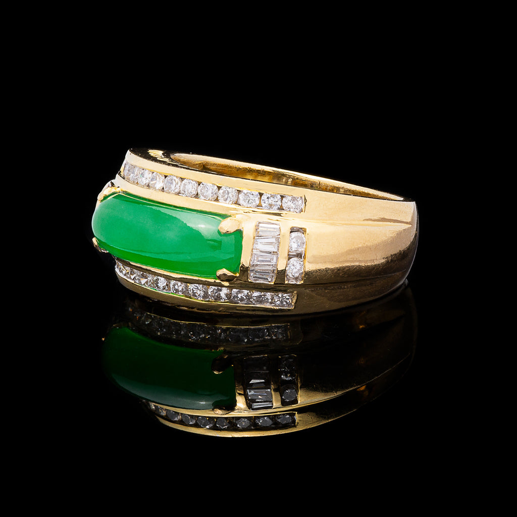 Jade, Diamond & 18k Gold Ring