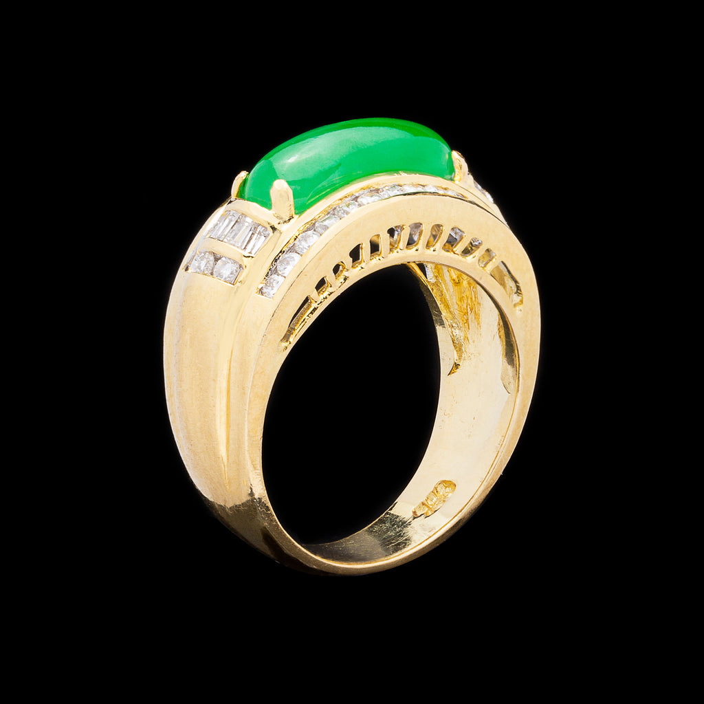 Jade, Diamond & 18k Gold Ring