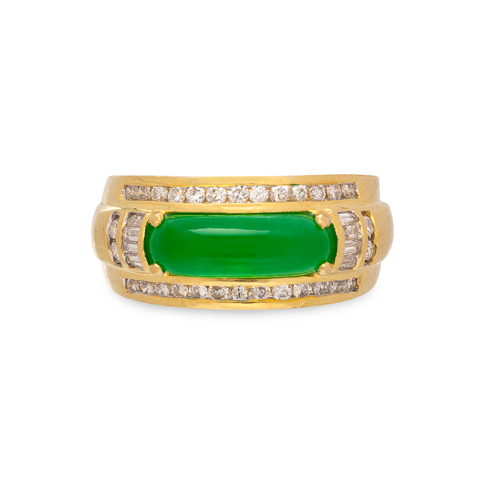 Jade, Diamond & 18k Gold Ring