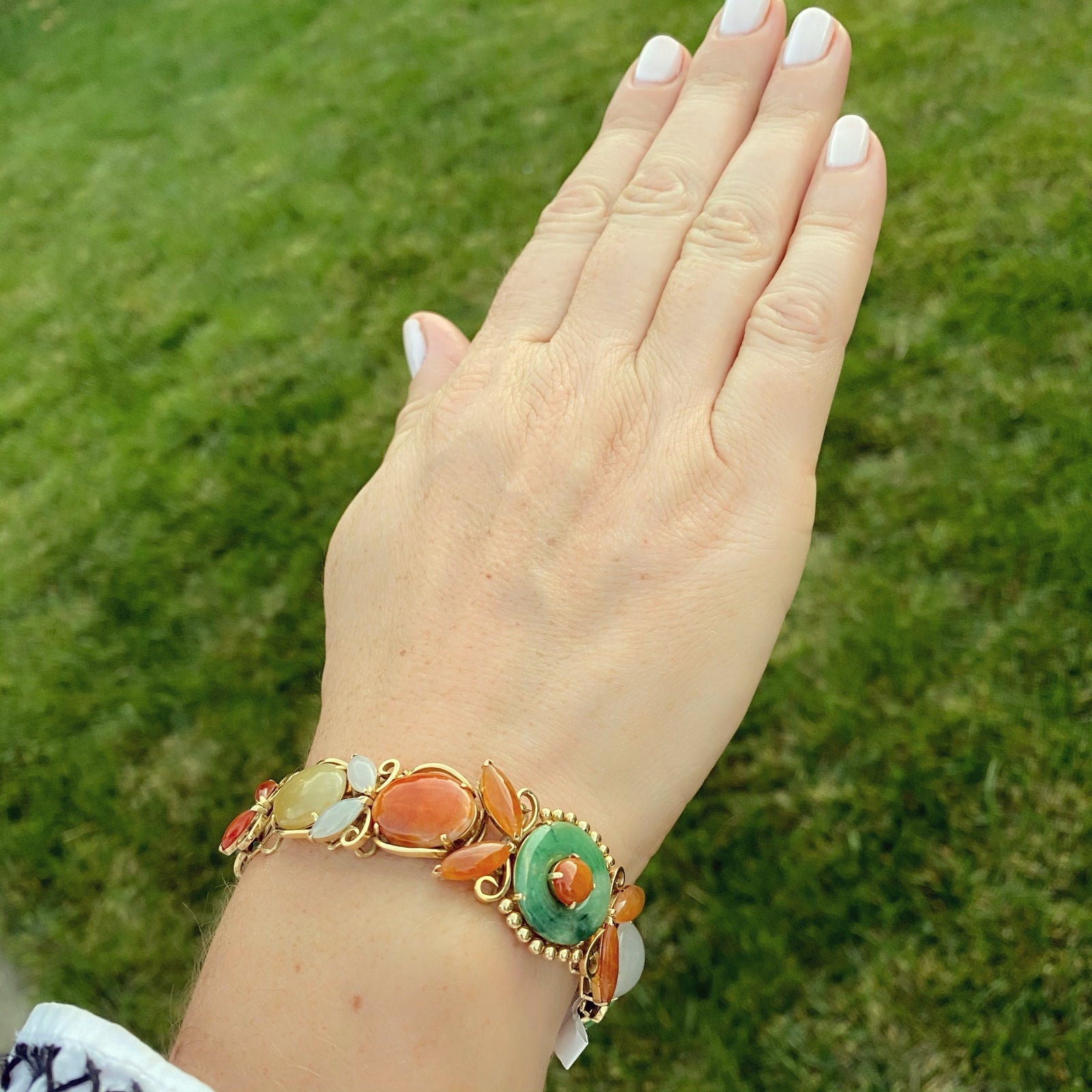 Vintage Multi-Color Jade & 14k Gold Bracelet - 66mint Fine Estate