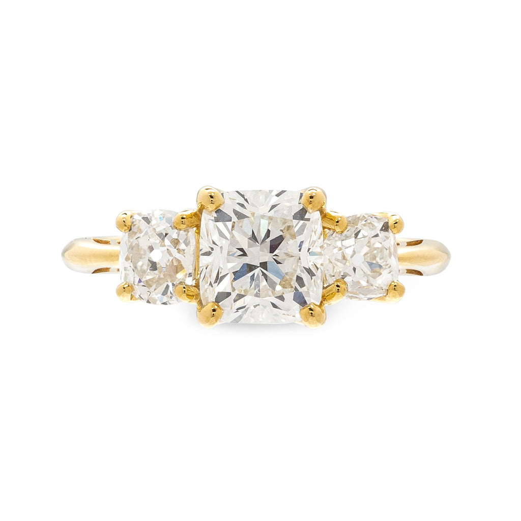 GIA 1.50 carat Cushion Cut 3-Stone Engagement Ring