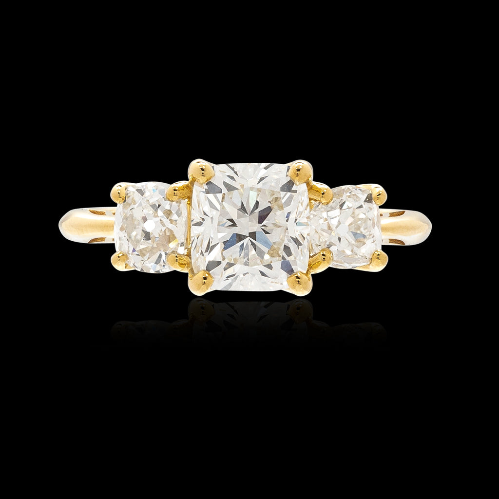 GIA 1.50 carat Cushion Cut 3-Stone Engagement Ring