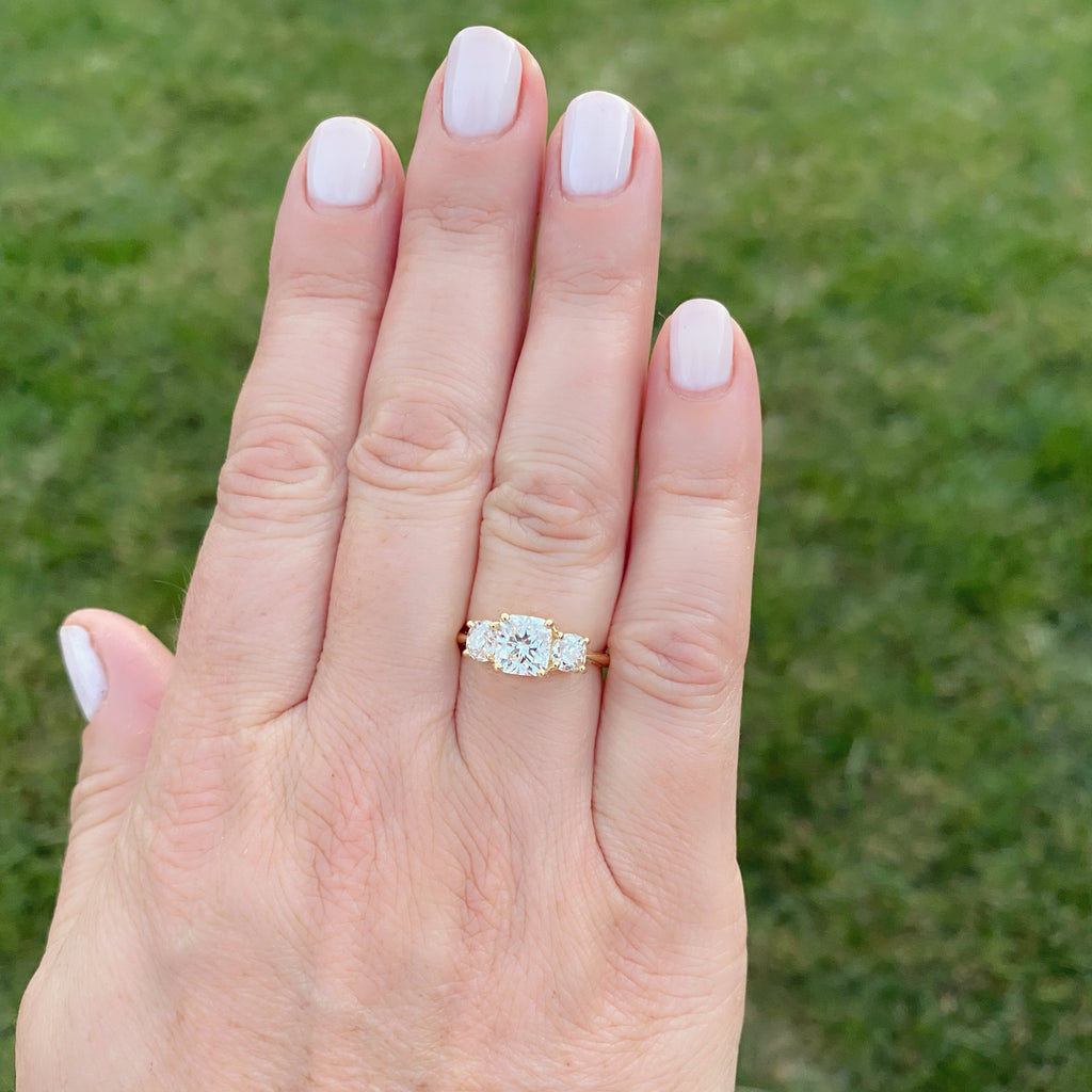 GIA 1.50 carat Cushion Cut 3-Stone Engagement Ring