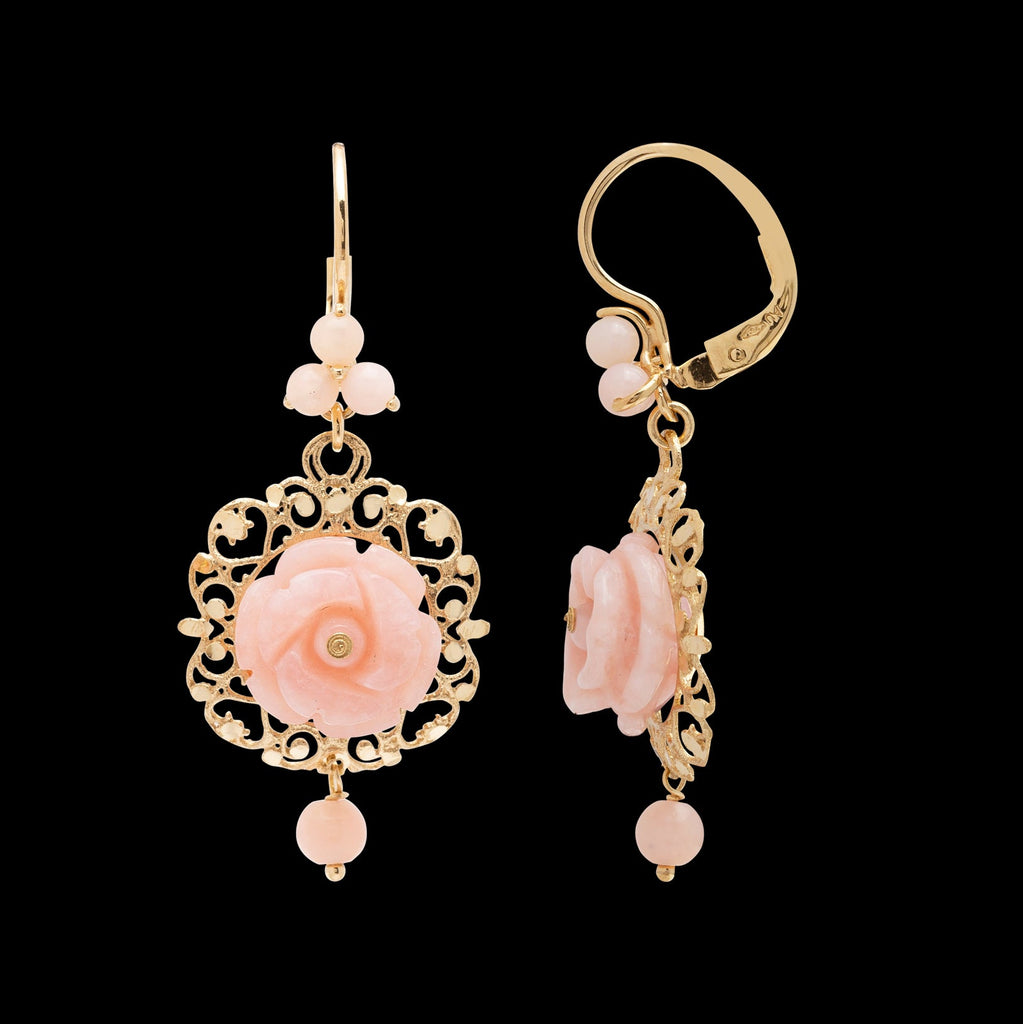 Dolce & Gabbana Pink Jade and 18k Gold Earrings