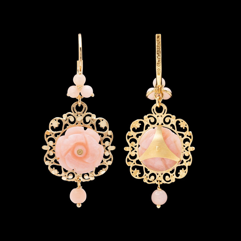 Dolce & Gabbana Pink Jade and 18k Gold Earrings