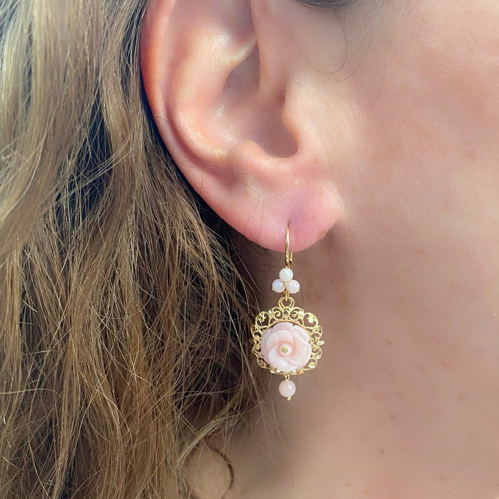 Dolce & Gabbana Pink Jade and 18k Gold Earrings