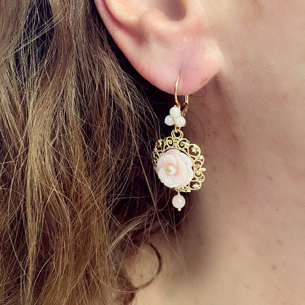 Dolce & Gabbana Pink Jade and 18k Gold Earrings