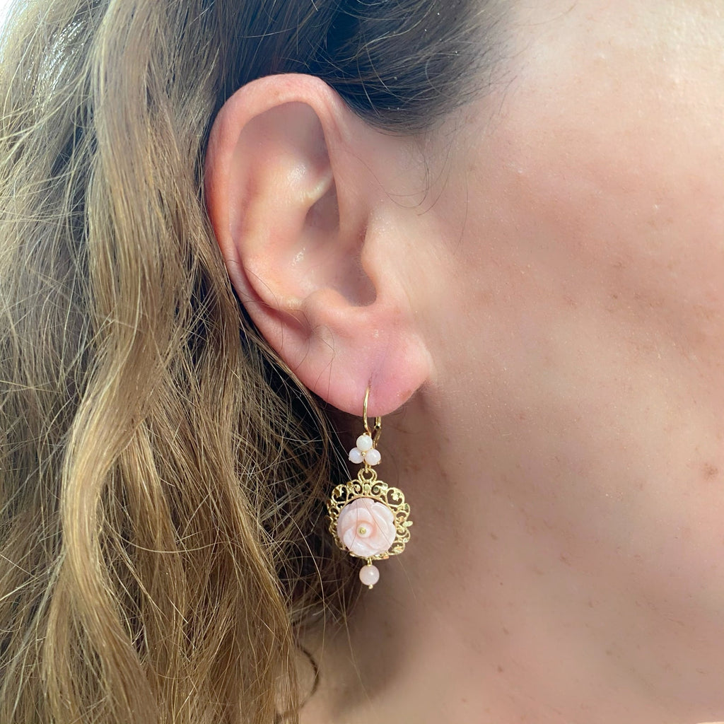 Dolce & Gabbana Pink Jade and 18k Gold Earrings
