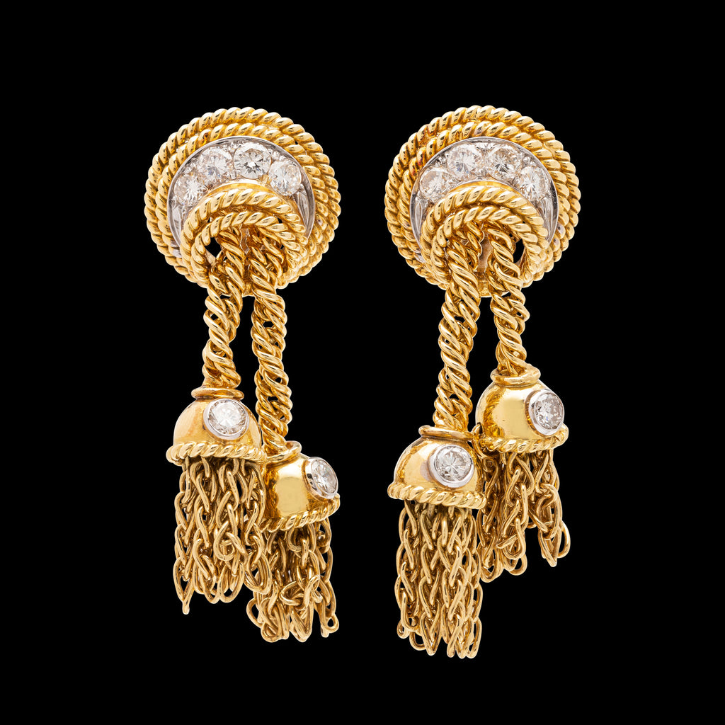 Tiffany & Co. Vintage Diamond 18k Gold Tassel Earrings