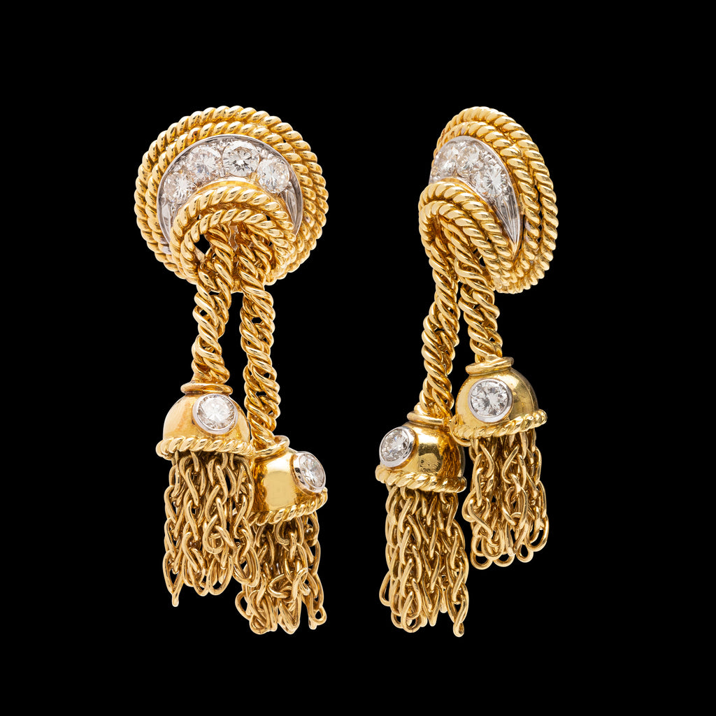Tiffany & Co. Vintage Diamond 18k Gold Tassel Earrings