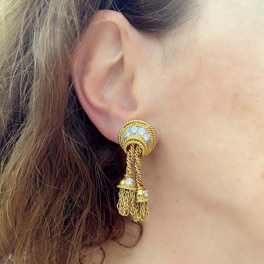 Tiffany & Co. Vintage Diamond 18k Gold Tassel Earrings