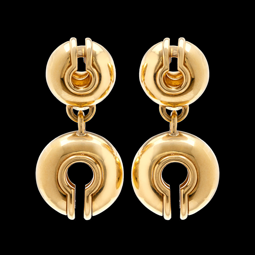 Vintage Marina B. Gold Double Circle Drop Earrings