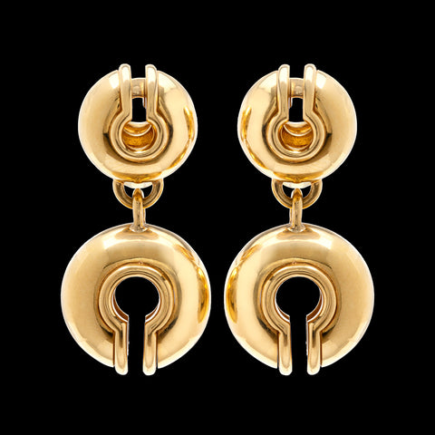Vintage Marina B. Gold Double Circle Drop Earrings