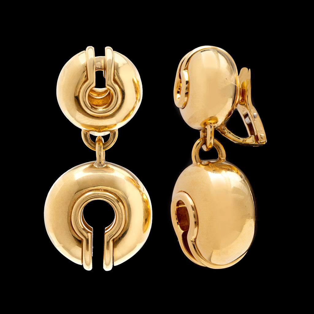Vintage Marina B. Gold Double Circle Drop Earrings