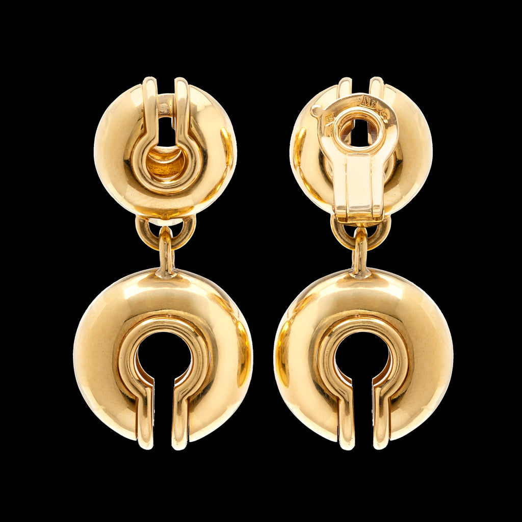 Vintage Marina B. Gold Double Circle Drop Earrings