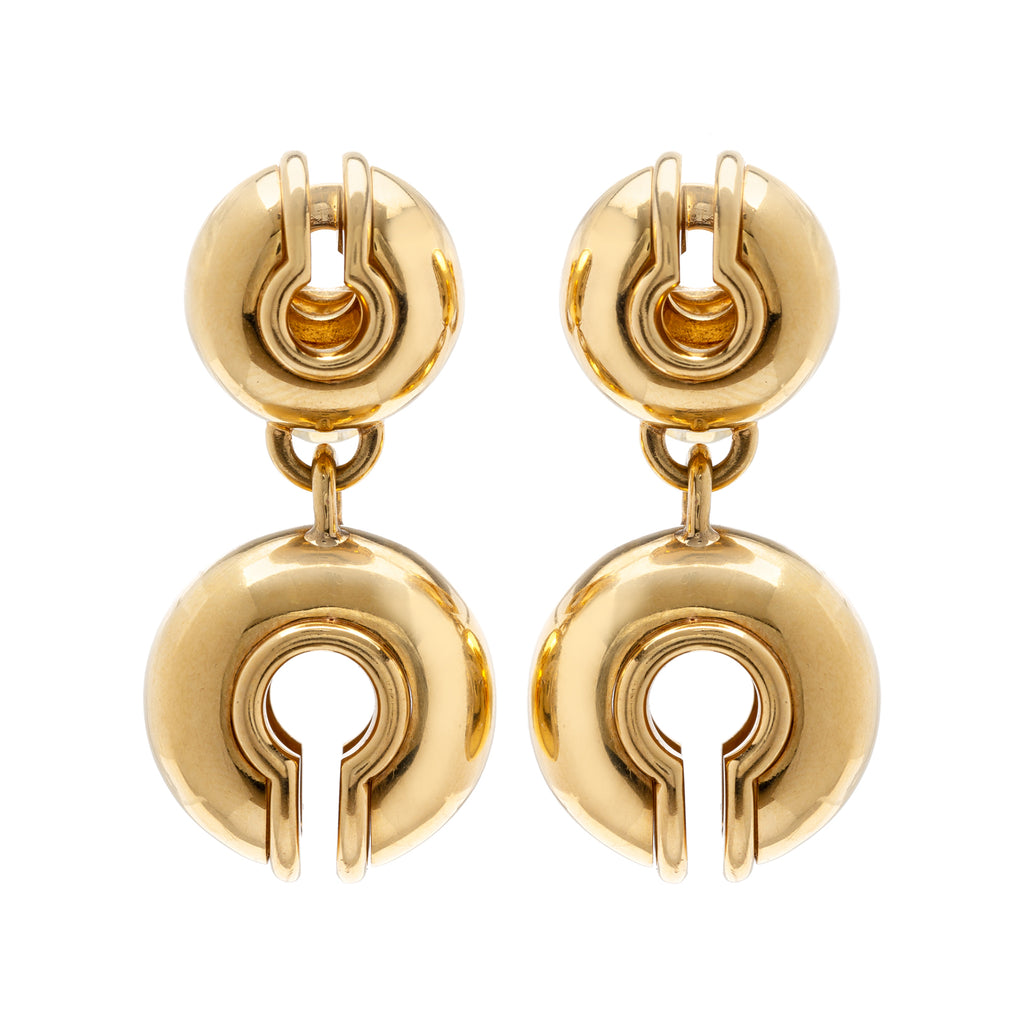 Vintage Marina B. Gold Double Circle Drop Earrings