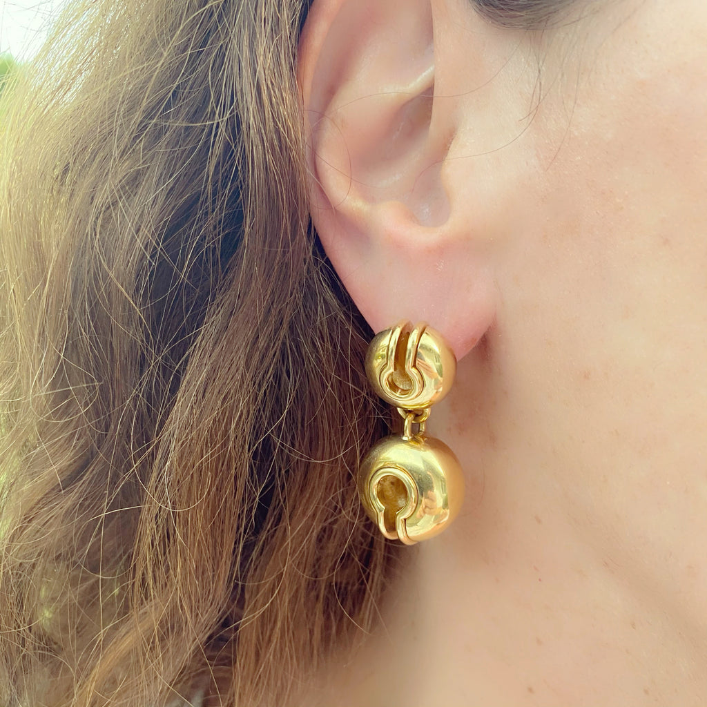 Vintage Marina B. Gold Double Circle Drop Earrings